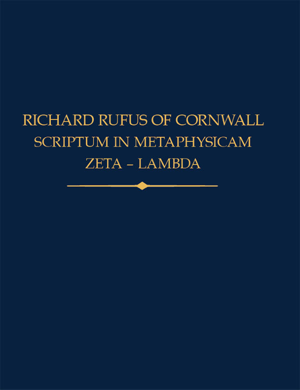 The cover of Rega Wood's Rufus’ Scriptum in Metaphysicam Aristotelis: Zeta - Lambda